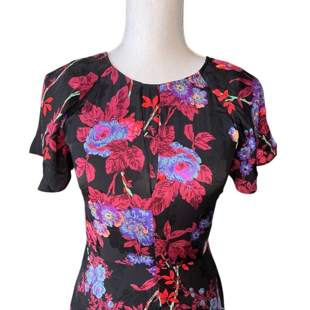 Reiss Leni black floral midi dress wedding feminine flutter sleeve formal - Picture 3 of 14